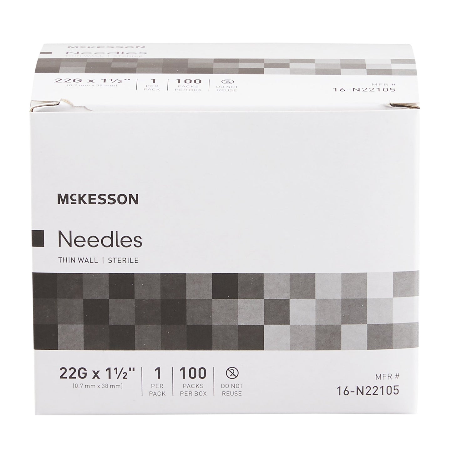 Hypodermic Needle McKesson 1-1/2 Inch Length 22 Gauge Thin Wall Without Safety