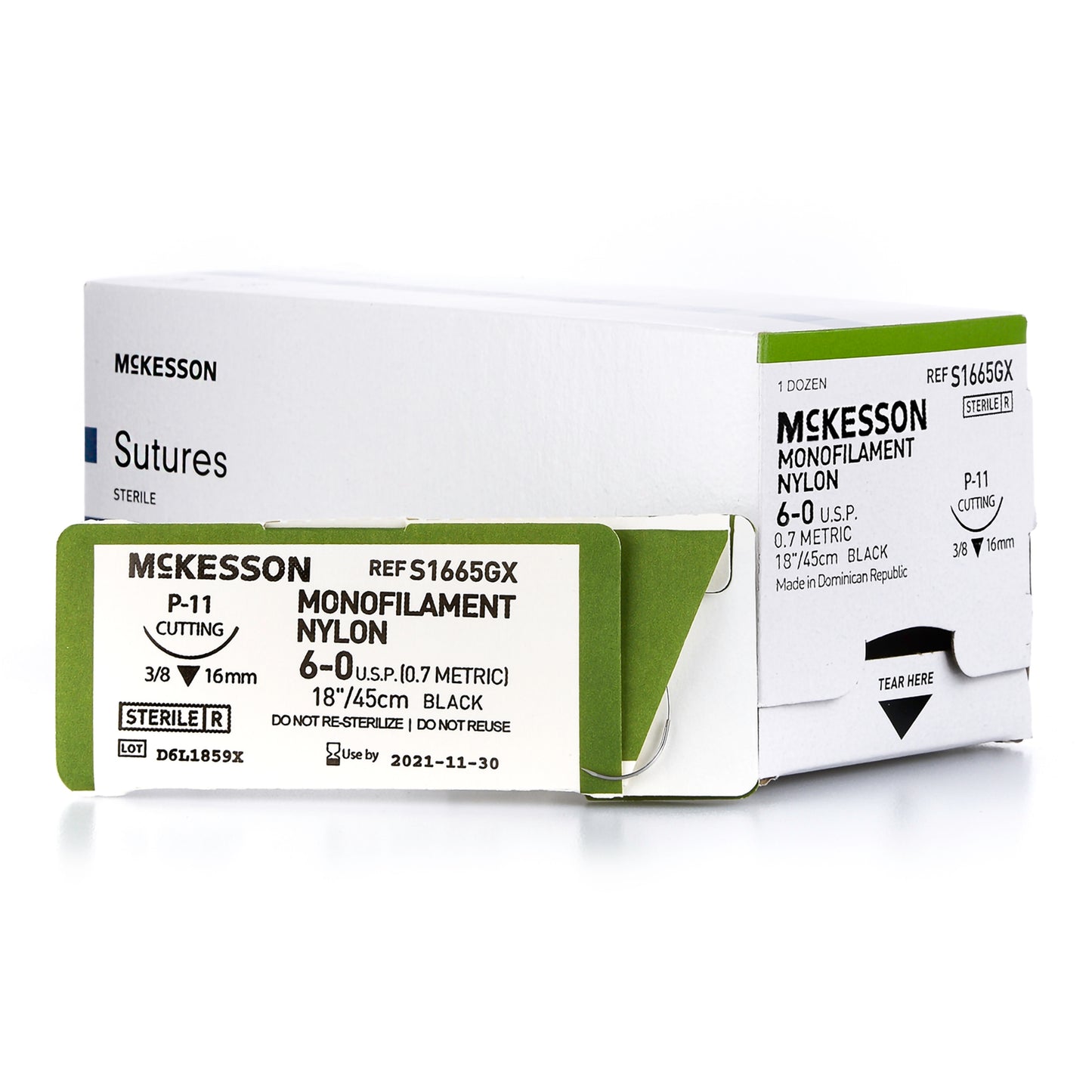 Nonabsorbable Suture with Needle McKesson Nylon P-11 3/8 Circle Precision Reverse Cutting Needle Size 6-0 Monofilament