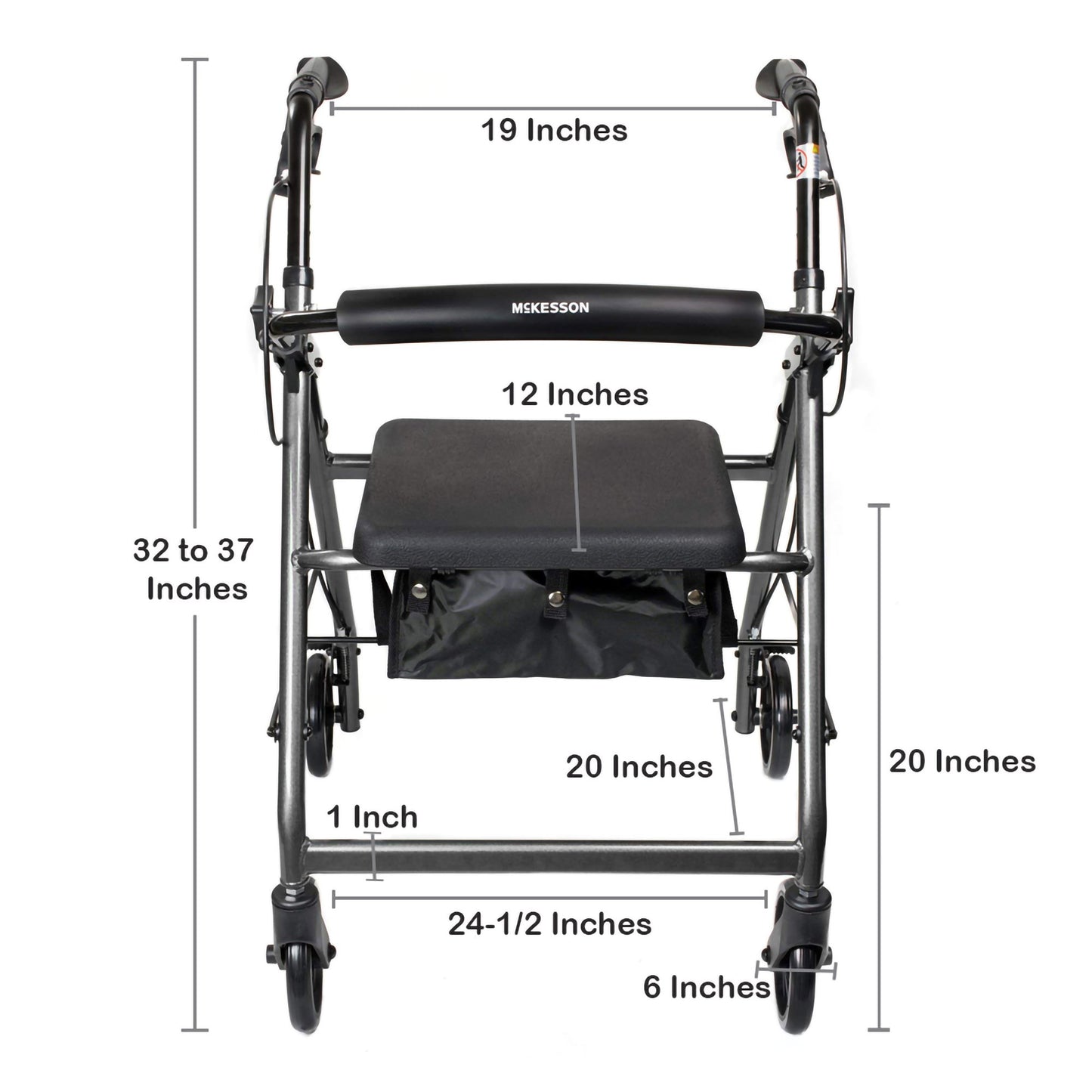 4 Wheel Rollator McKesson Silver Adjustable Height / Folding Aluminum Frame