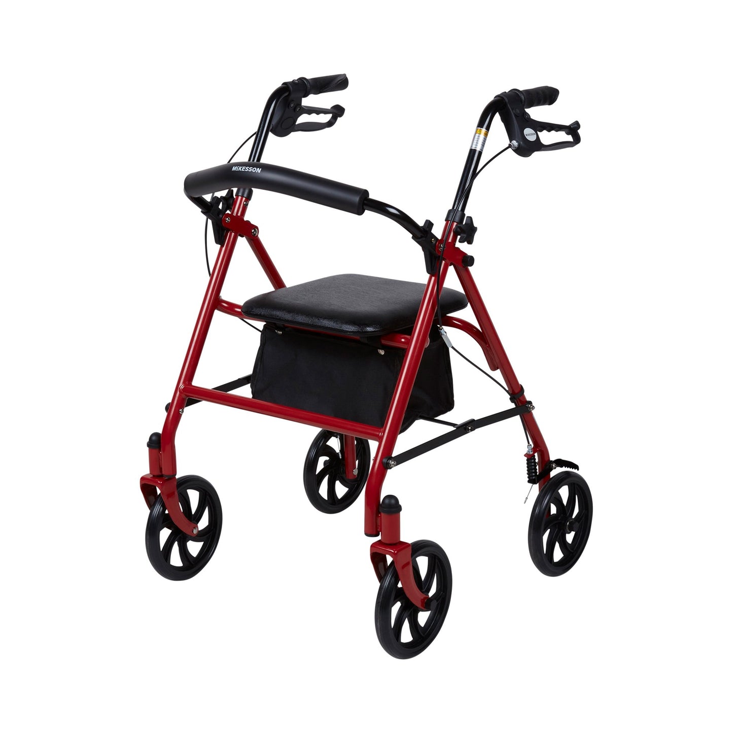 4 Wheel Rollator McKesson Red Adjustable Height / Folding Steel Frame