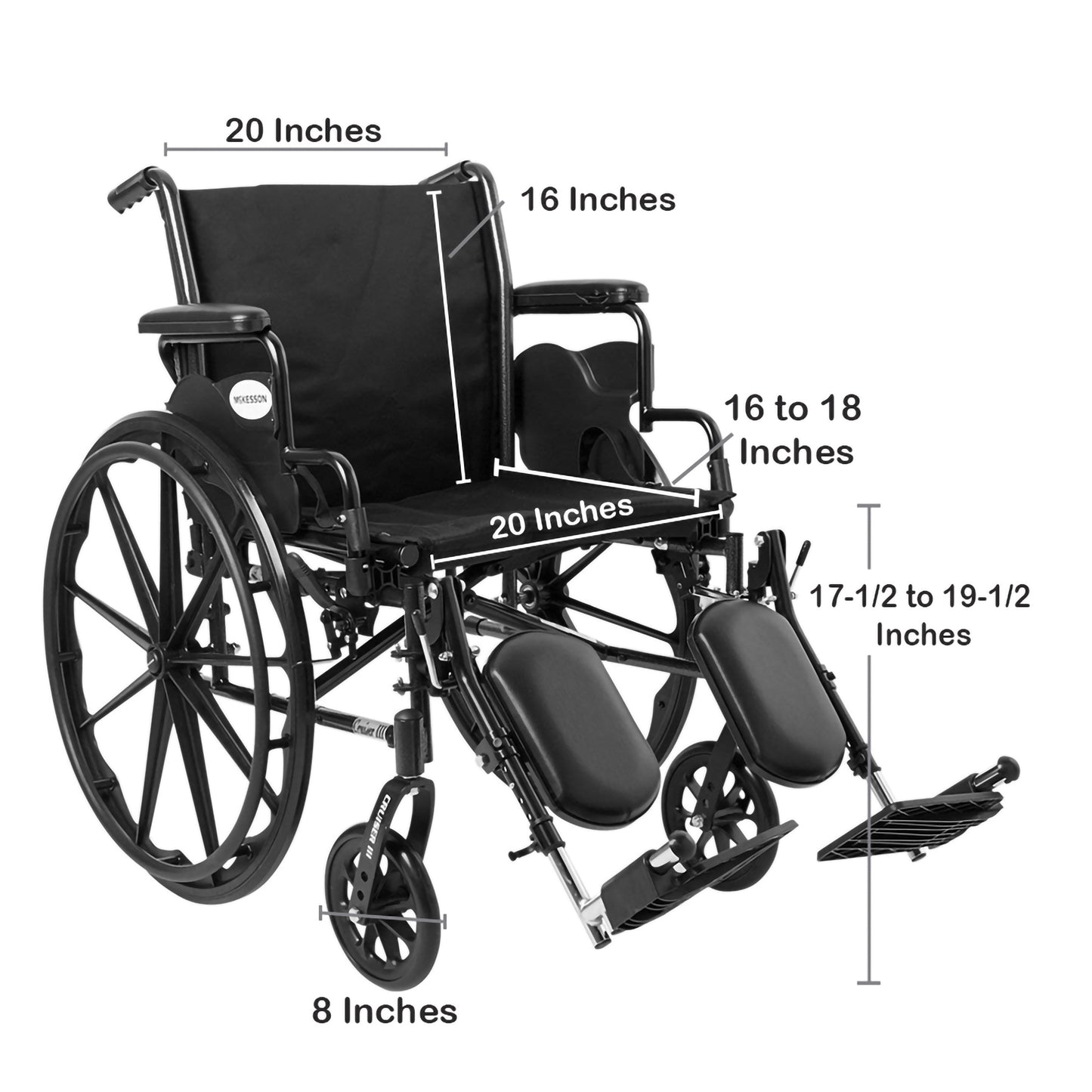 Lightweight Wheelchair McKesson Dual Axle Desk Length Arm Swing-Away Elevating Legrest Black Upholstery 20 Inch Seat Width Adult 300 lbs. Weight Capacity
