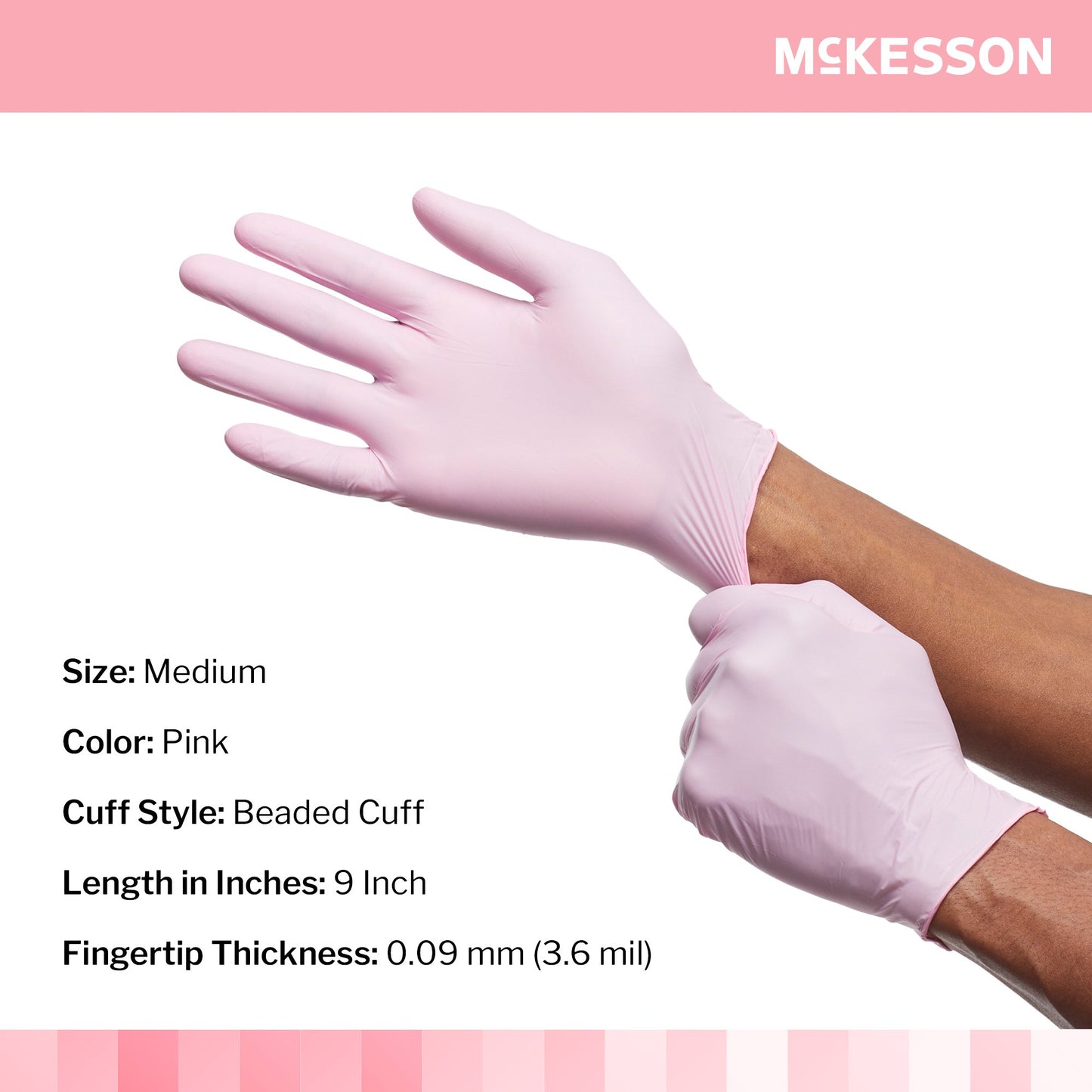 Exam Glove McKesson Pink Nitrile® Medium NonSterile Nitrile Standard Cuff Length Textured Fingertips Pink Not Rated