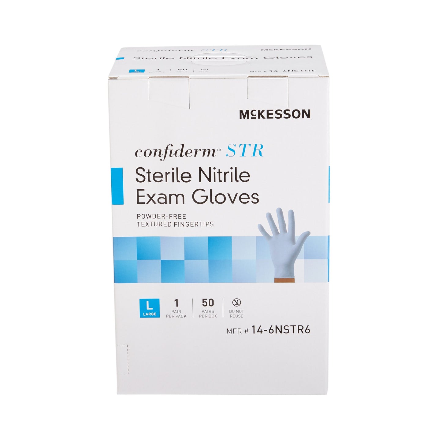 Exam Glove McKesson Confiderm® STR Large Sterile Pair Nitrile Standard Cuff Length Textured Fingertips Blue Not Rated