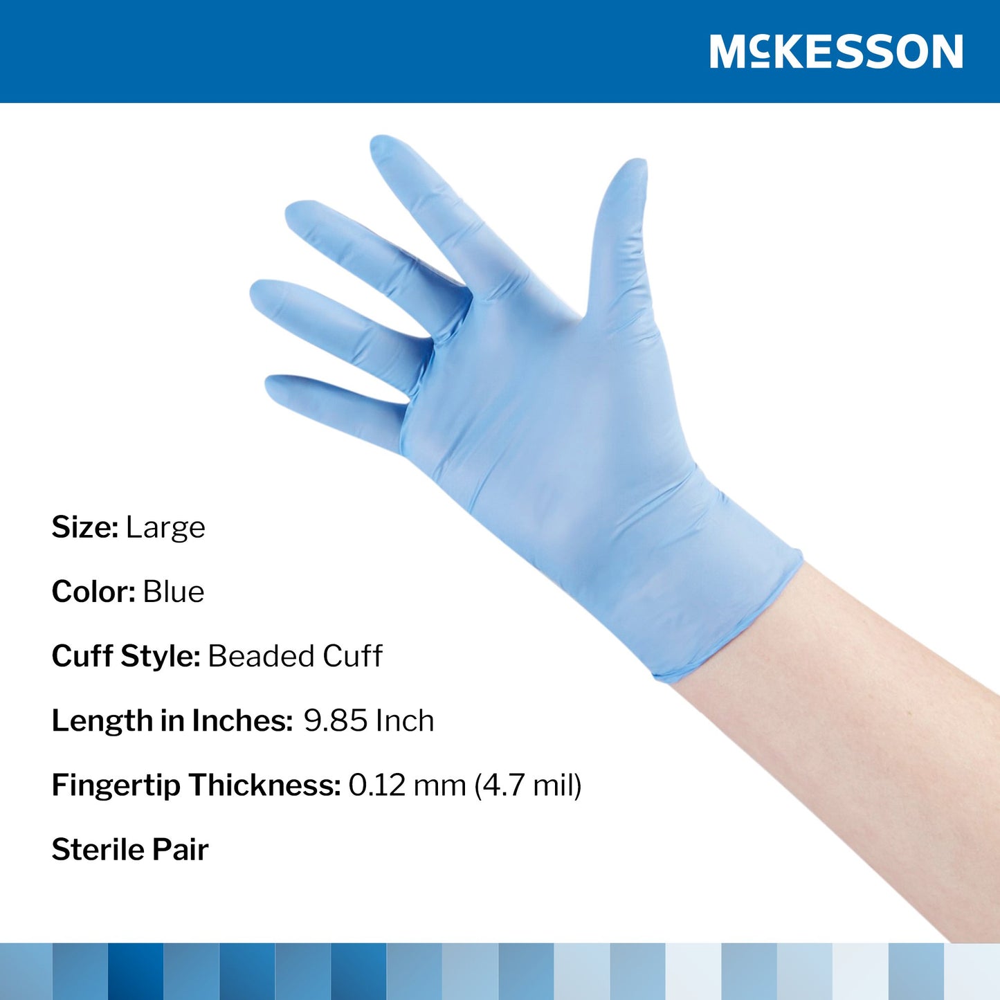 Exam Glove McKesson Confiderm® STR Large Sterile Pair Nitrile Standard Cuff Length Textured Fingertips Blue Not Rated
