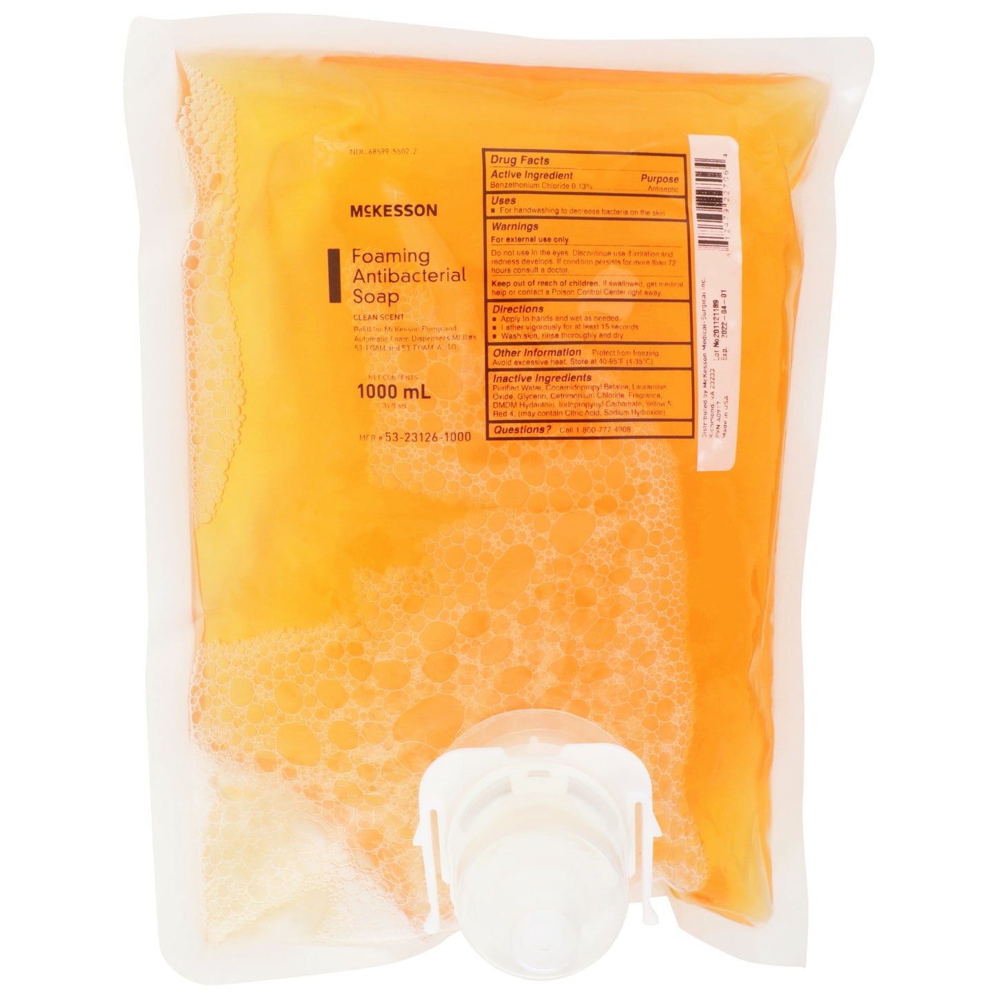 Antibacterial Soap McKesson Foaming 1,000 mL Dispenser Refill Bag Clean Scent