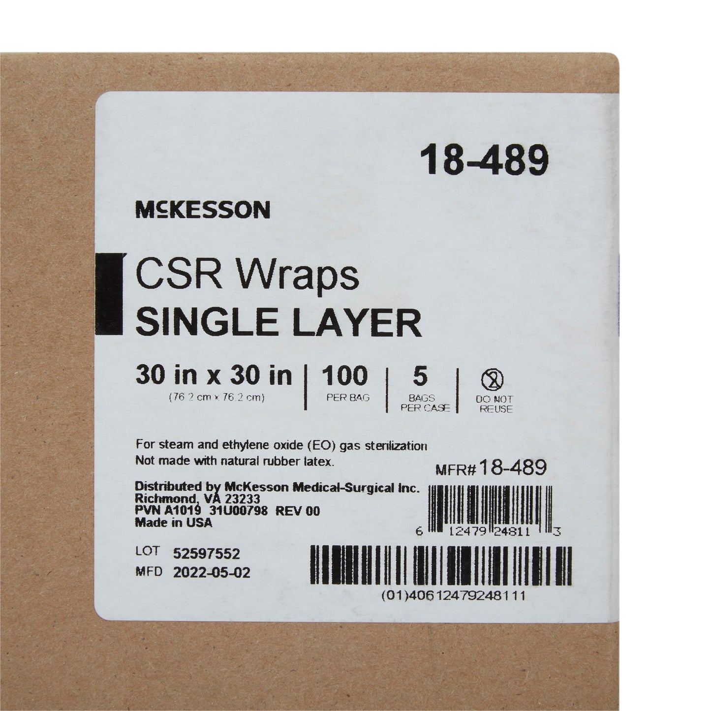 McKesson Sterilization Wrap Blue 30 X 30 Inch Single Layer Cellulose Steam / EO Gas