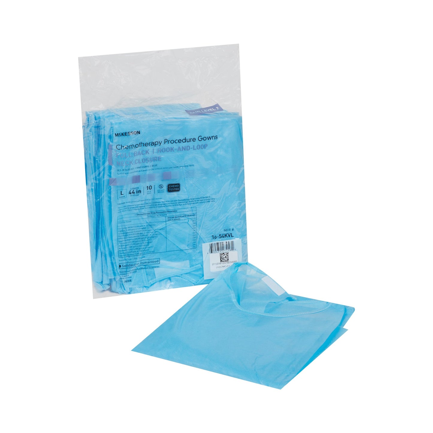 Chemotherapy Procedure Gown McKesson Large Blue NonSterile AAMI Level 2 / ASTM D6978 Disposable