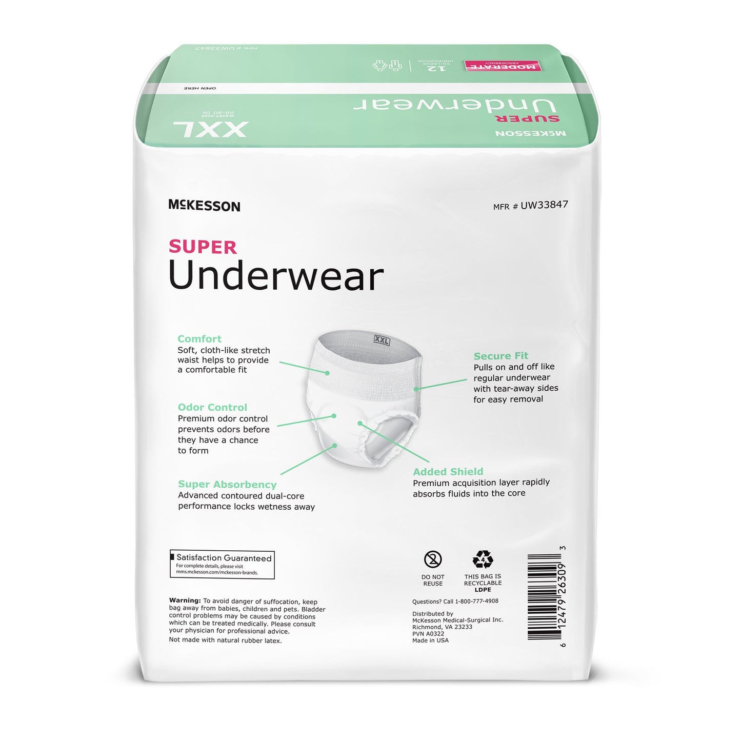Unisex Adult Absorbent Underwear McKesson Pull On with Tear Away Seams 2X-Large Disposable Moderate Absorbency