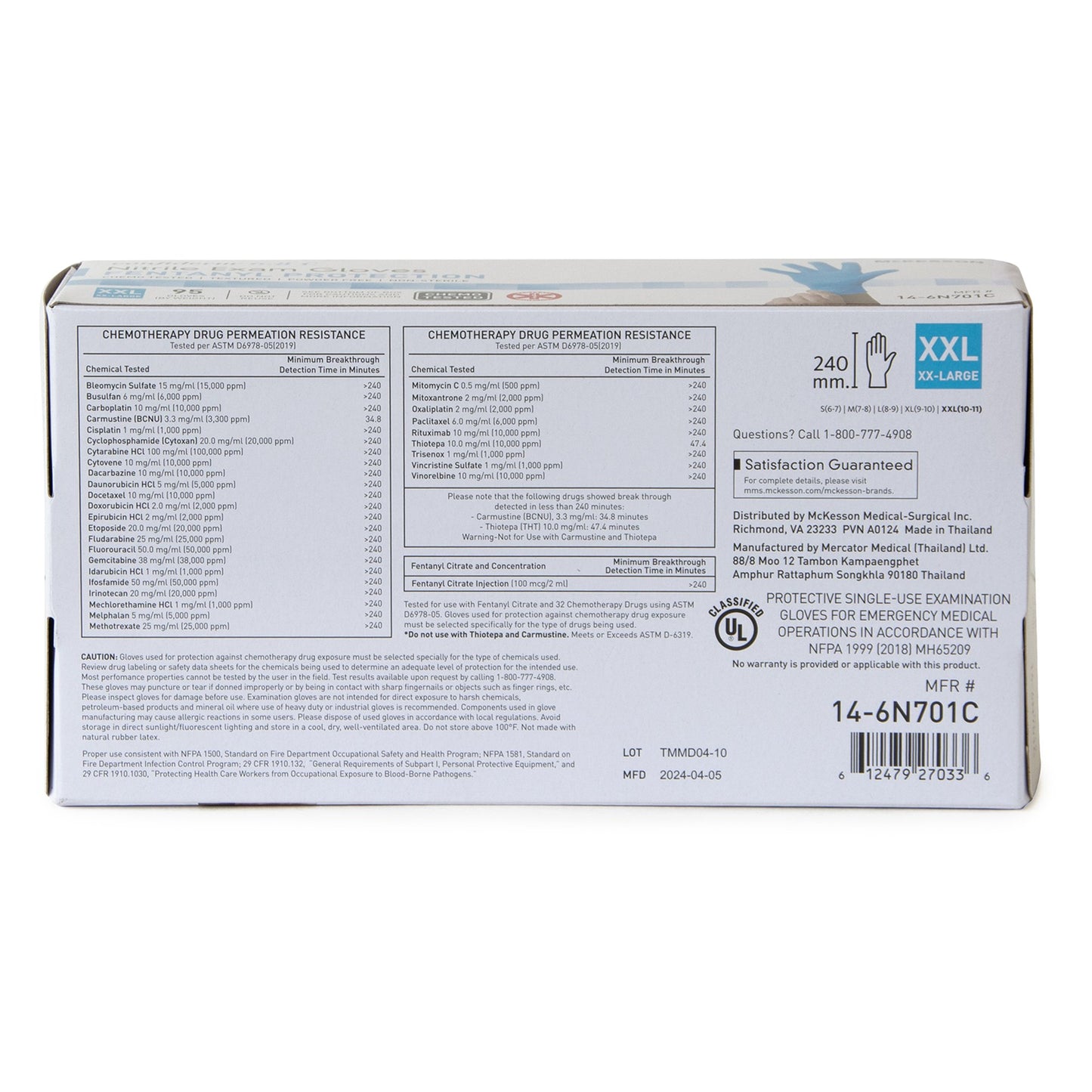 Exam Glove McKesson Confiderm® 6.8C 2X-Large NonSterile Nitrile Standard Cuff Length Fully Textured Blue Chemo Tested / Fentanyl Tested