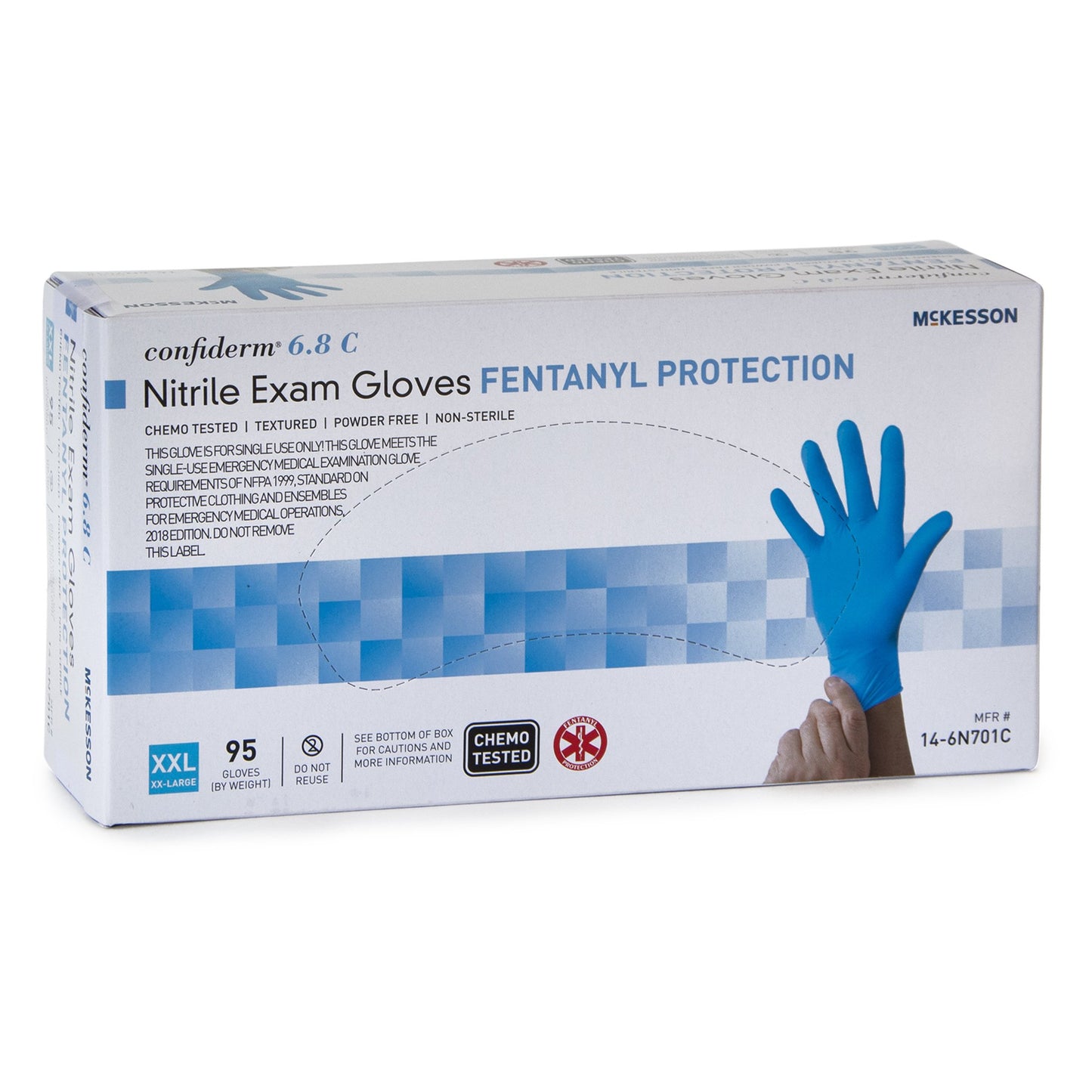 Exam Glove McKesson Confiderm® 6.8C 2X-Large NonSterile Nitrile Standard Cuff Length Fully Textured Blue Chemo Tested / Fentanyl Tested