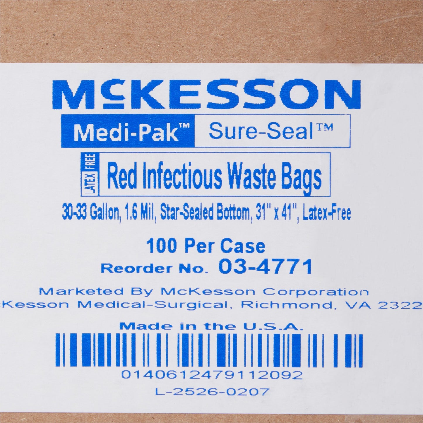 Biohazard Waste Bag McKesson 30 to 33 gal. Red LLDPE 31 X 41 Inch