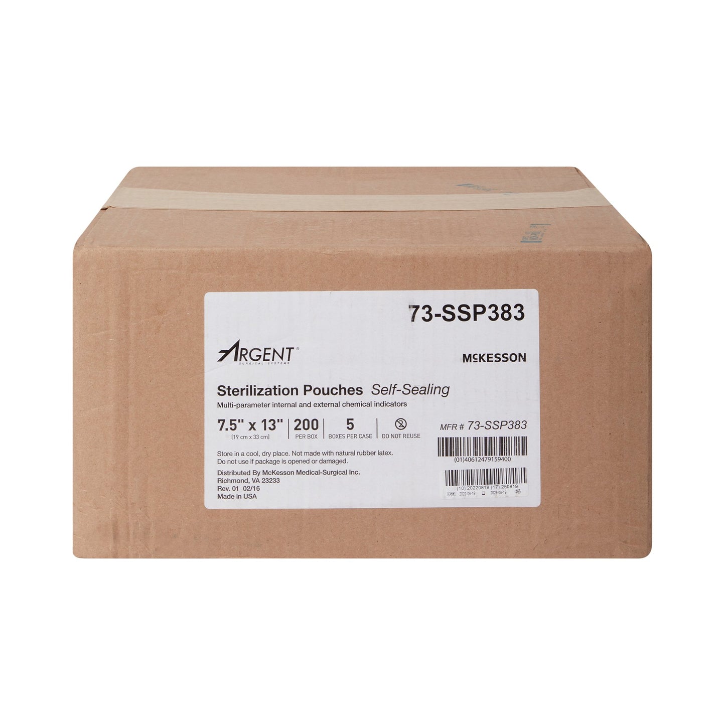 Sterilization Pouch McKesson Argent™ Sure-Check® Ethylene Oxide (EO) Gas / Steam 7-1/2 X 13 Inch Transparent / Blue Self Seal Paper / Film