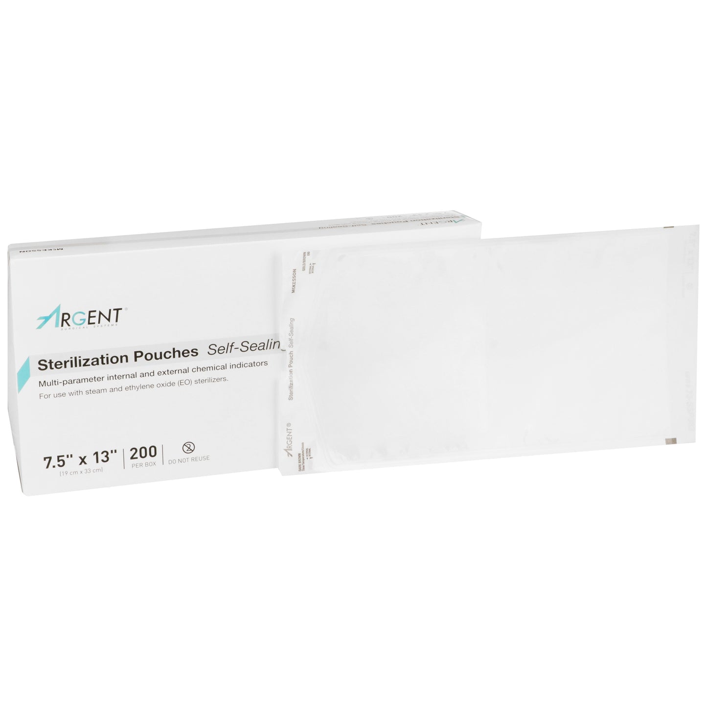 Sterilization Pouch McKesson Argent™ Sure-Check® Ethylene Oxide (EO) Gas / Steam 7-1/2 X 13 Inch Transparent / Blue Self Seal Paper / Film