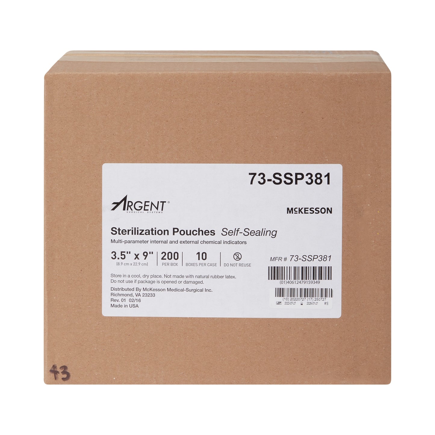 Sterilization Pouch McKesson Argent™ Sure-Check® Ethylene Oxide (EO) Gas / Steam 3-1/2 X 9 Inch Transparent / Blue Self Seal Paper / Film