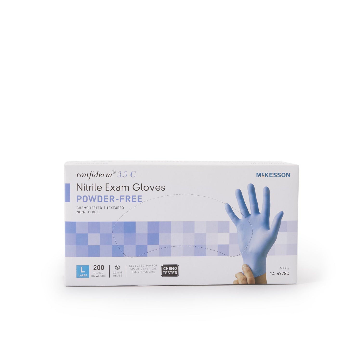 Exam Glove McKesson Confiderm® 3.5C Large NonSterile Nitrile Standard Cuff Length Textured Fingertips Blue Chemo Tested