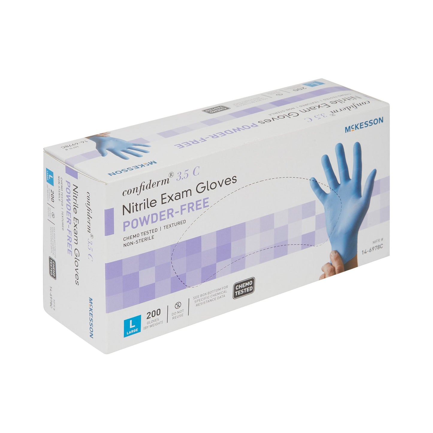 Exam Glove McKesson Confiderm® 3.5C Large NonSterile Nitrile Standard Cuff Length Textured Fingertips Blue Chemo Tested