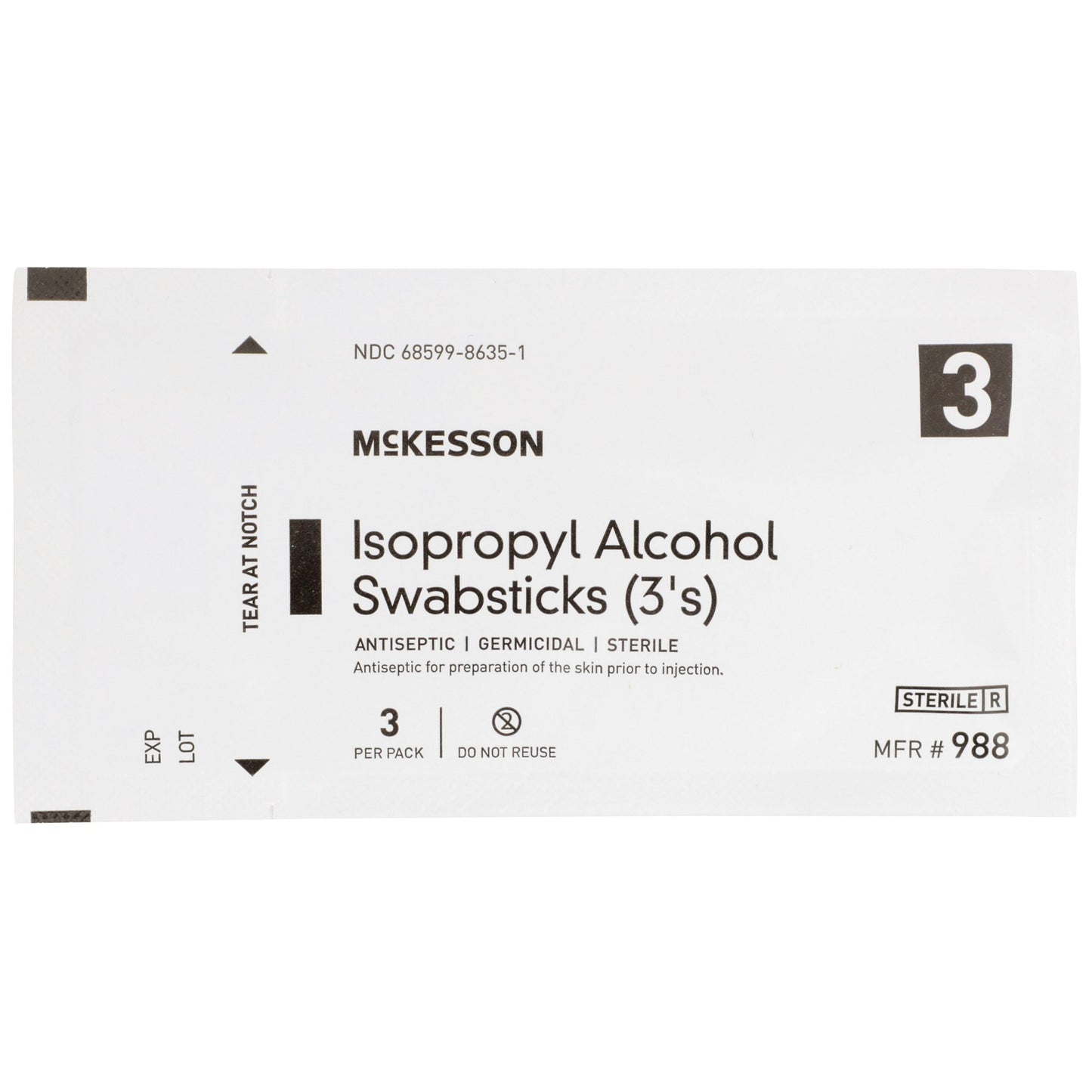 Impregnated Swabstick McKesson 70% Strength Isopropyl Alcohol Individual Packet Sterile
