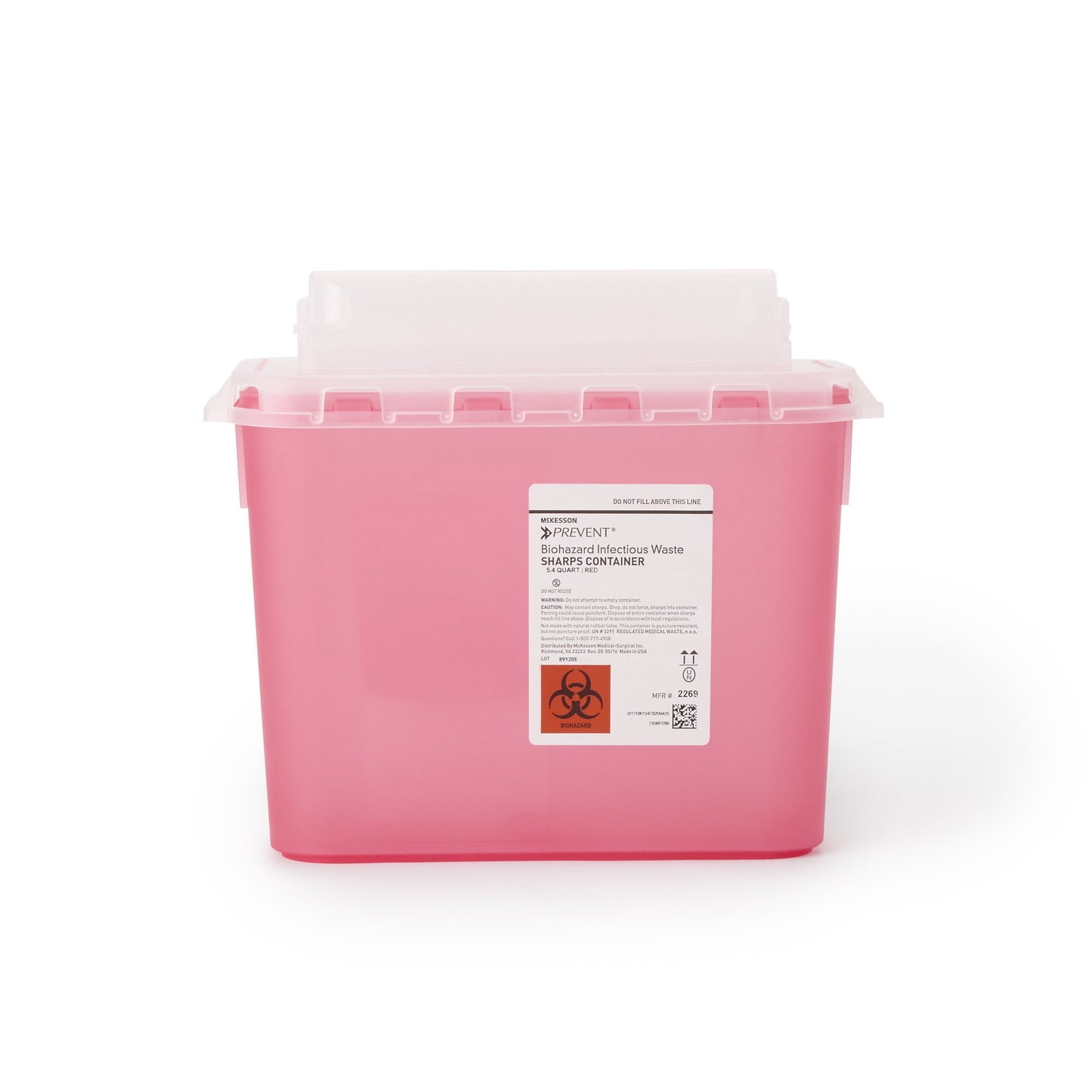 Sharps Container McKesson Prevent® Red Base 11 H X 12 W X 4-3/4 D Inch Horizontal Entry 1.35 Gallon