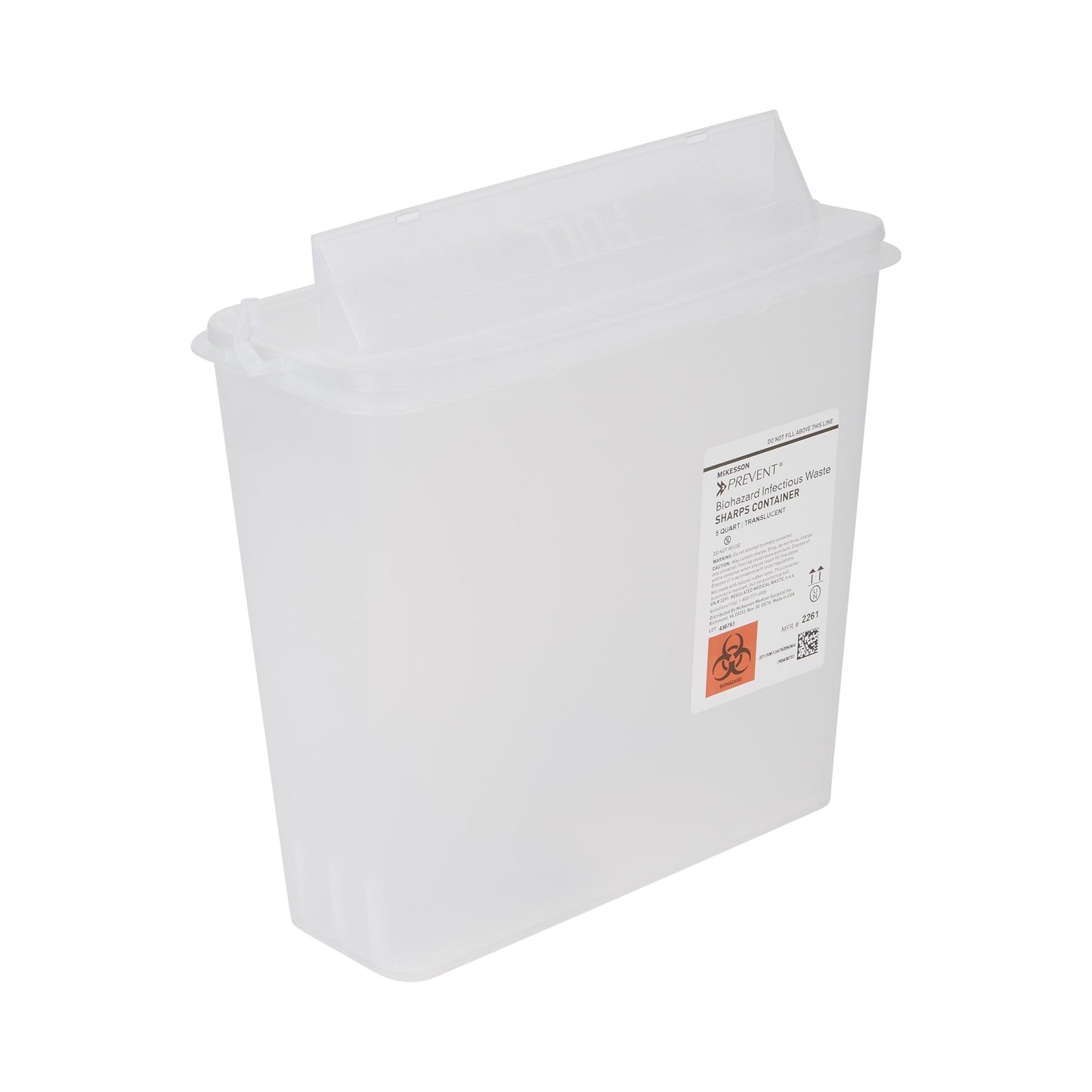 Sharps Container McKesson Prevent® Translucent Base 10-3/4 H X 10-1/2 W X 4-3/4 D Inch Horizontal Entry 1.25 Gallon