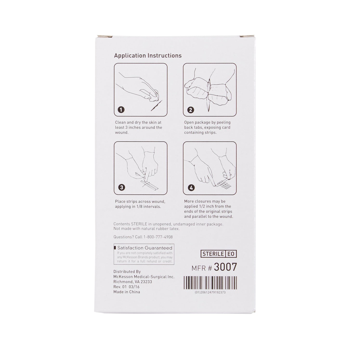 Skin Closure Strip McKesson 1/4 X 3 Inch Nonwoven Material Reinforced Strip White