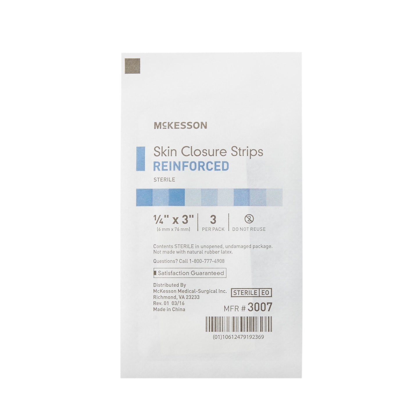 Skin Closure Strip McKesson 1/4 X 3 Inch Nonwoven Material Reinforced Strip White