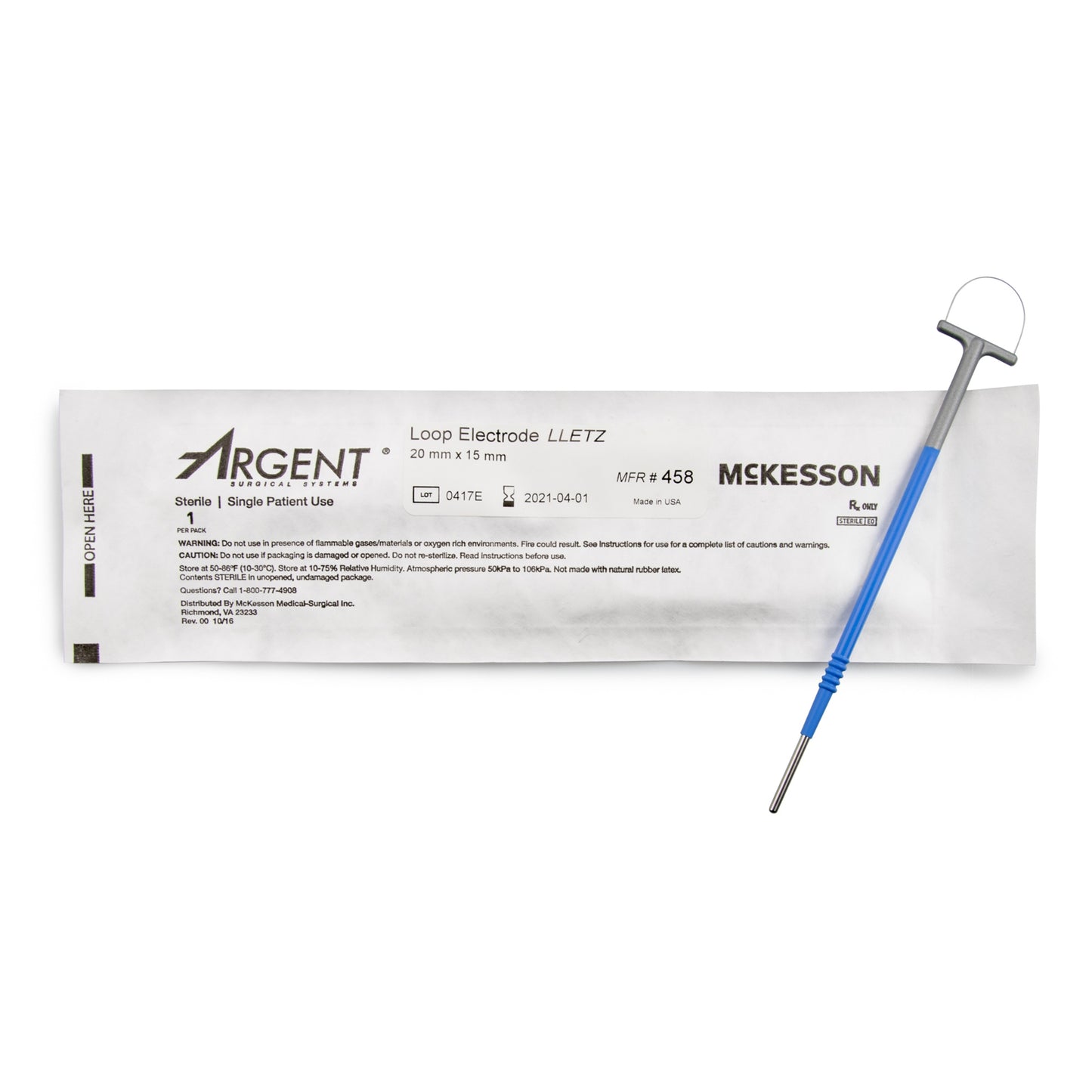 LEEP/LLETZ Electrode McKesson Argent™ Tungsten Wire Sterile 20 X 15 mm Loop Tip Disposable