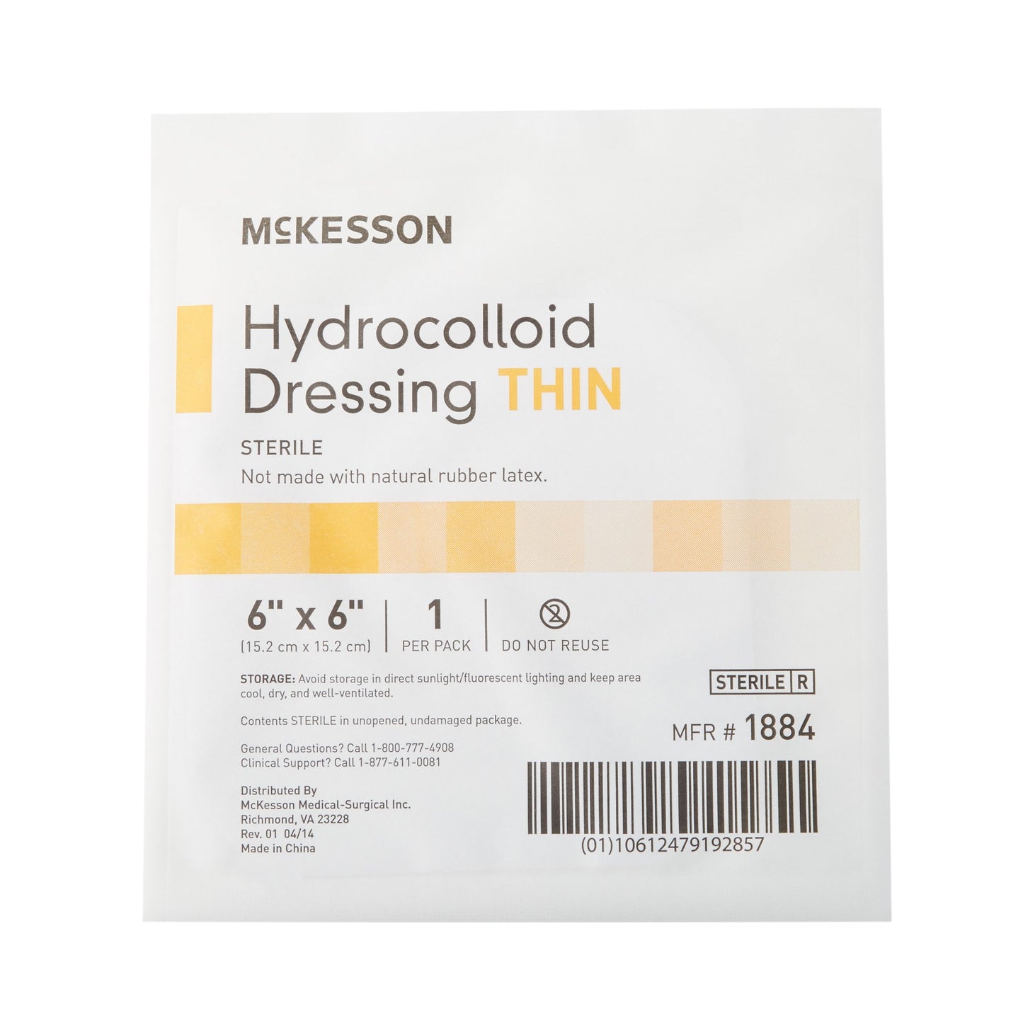 Thin Hydrocolloid Dressing McKesson Film Backing 6 X 6 Inch Square Hydrocolloid / Film