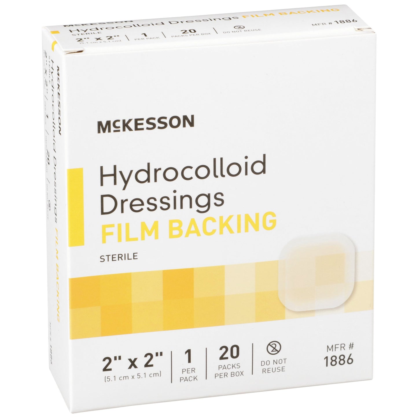 Hydrocolloid Dressing McKesson Waterproof Film Backing 2 X 2 Inch Square Hydrocolloid / Film