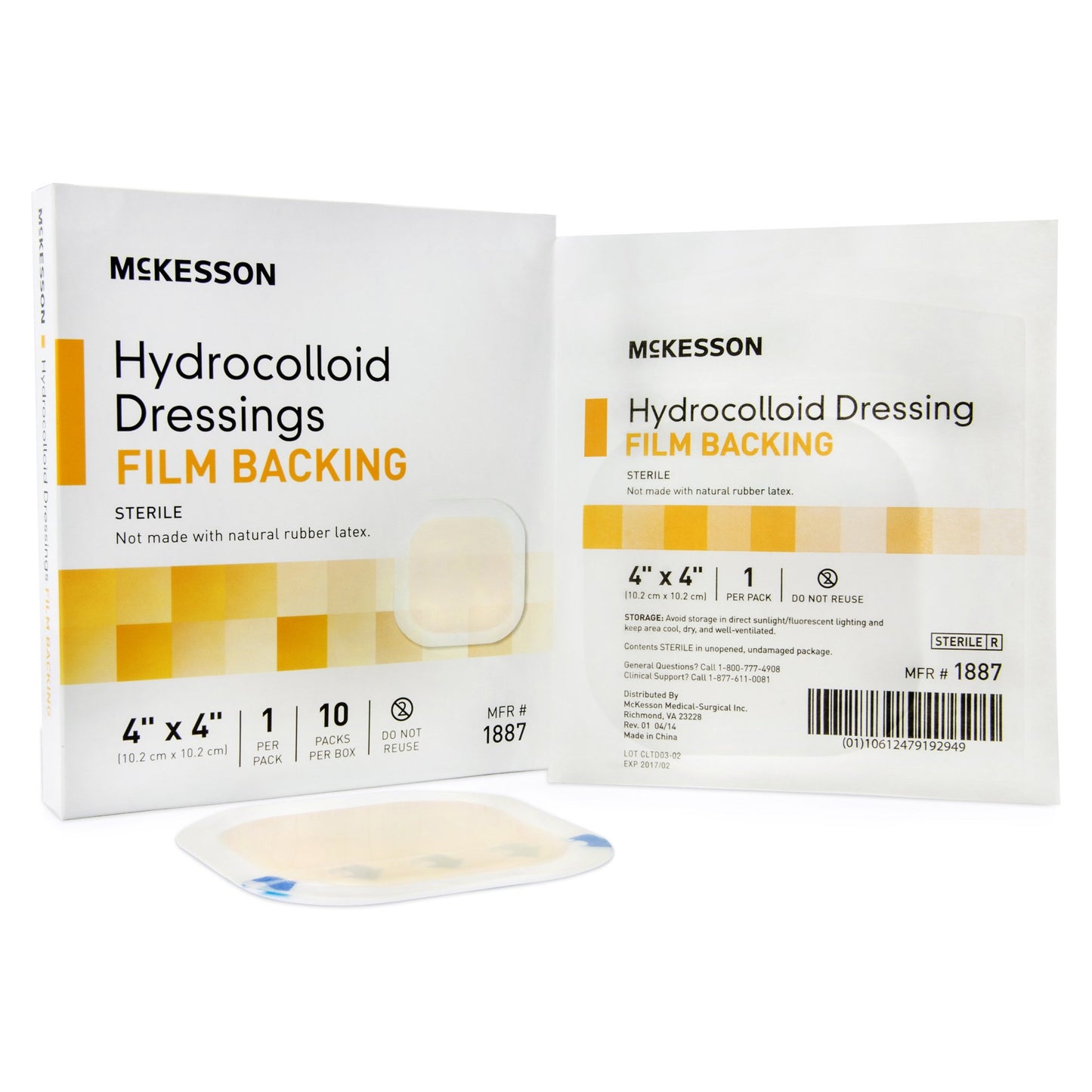 Hydrocolloid Dressing McKesson Waterproof Film Backing 4 X 4 Inch Square Hydrocolloid / Film