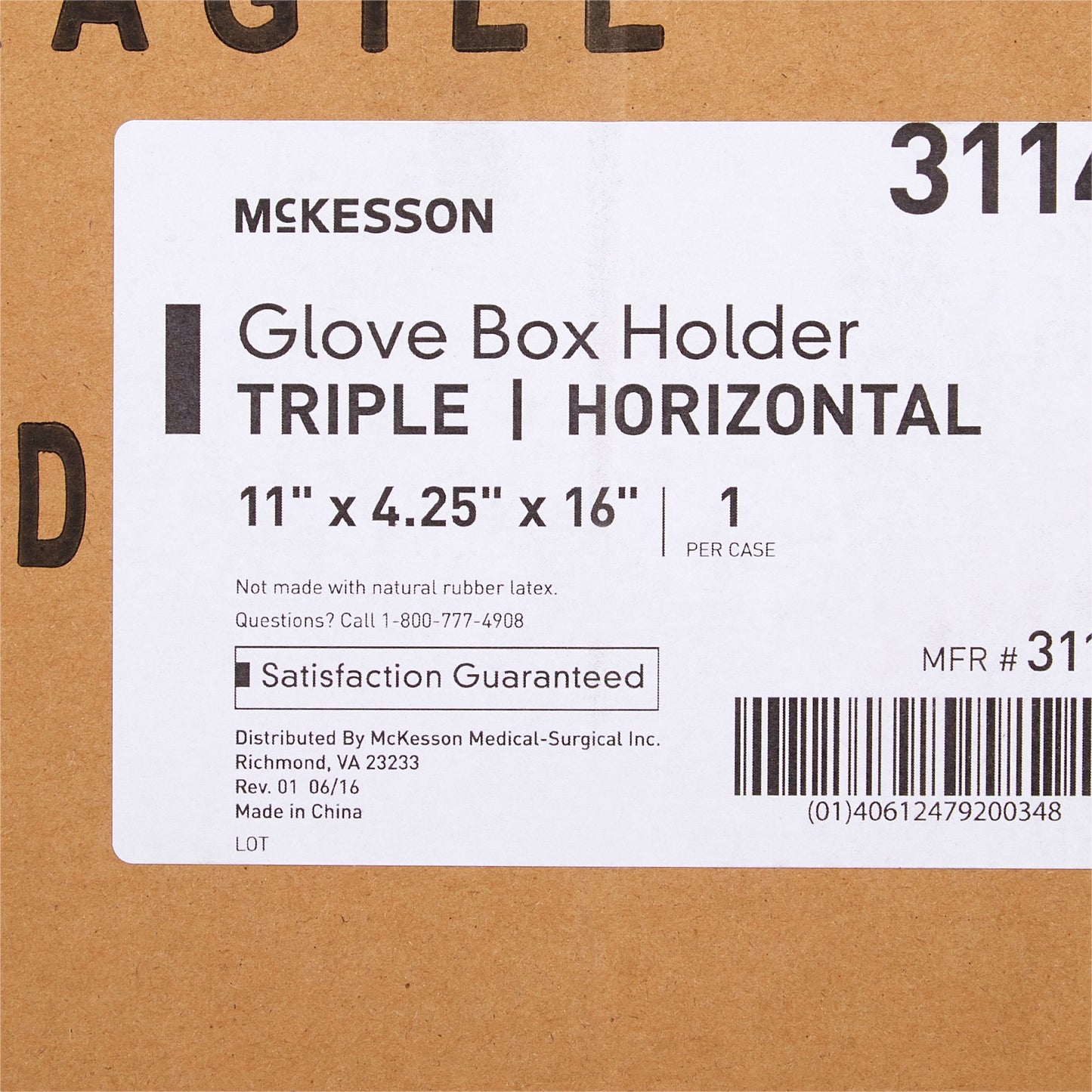 Glove Box Holder McKesson Horizontal Mounted 3-Box Capacity Clear 4-1/4 X 11 X 16 Inch Plastic