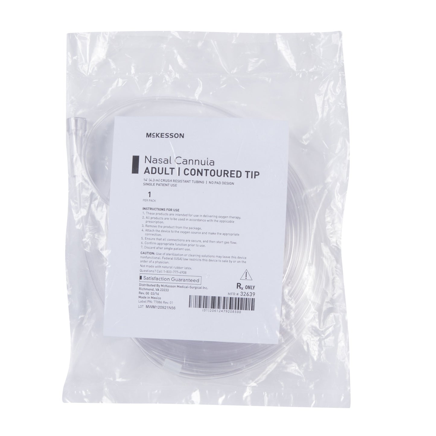 Nasal Cannula McKesson Adult Curved Prong / NonFlared Tip 14 Foot O2 Line