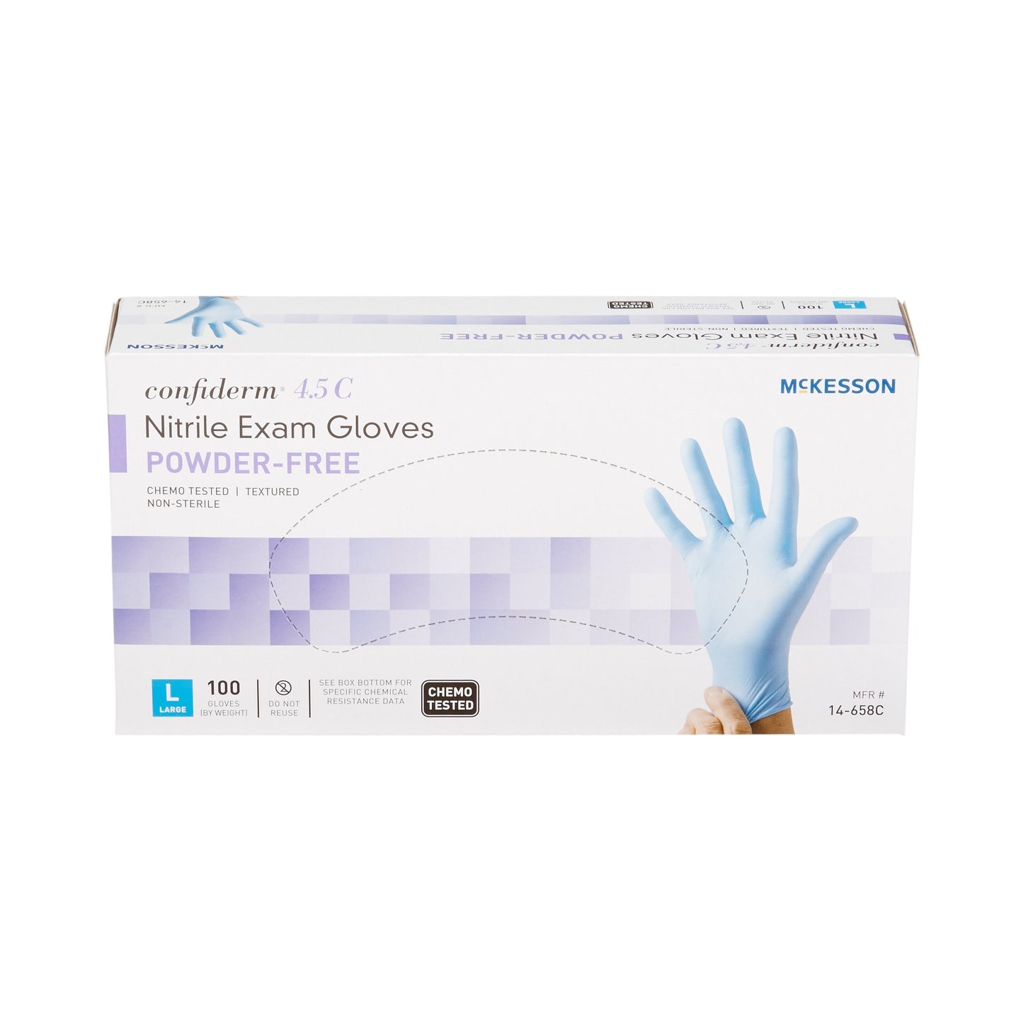 Exam Glove McKesson Confiderm® 4.5C Large NonSterile Nitrile Standard Cuff Length Textured Fingertips Blue Chemo Tested