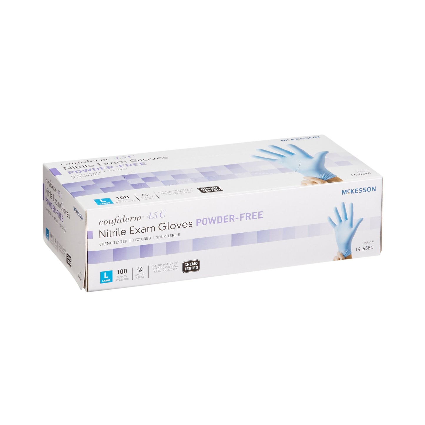 Exam Glove McKesson Confiderm® 4.5C Large NonSterile Nitrile Standard Cuff Length Textured Fingertips Blue Chemo Tested