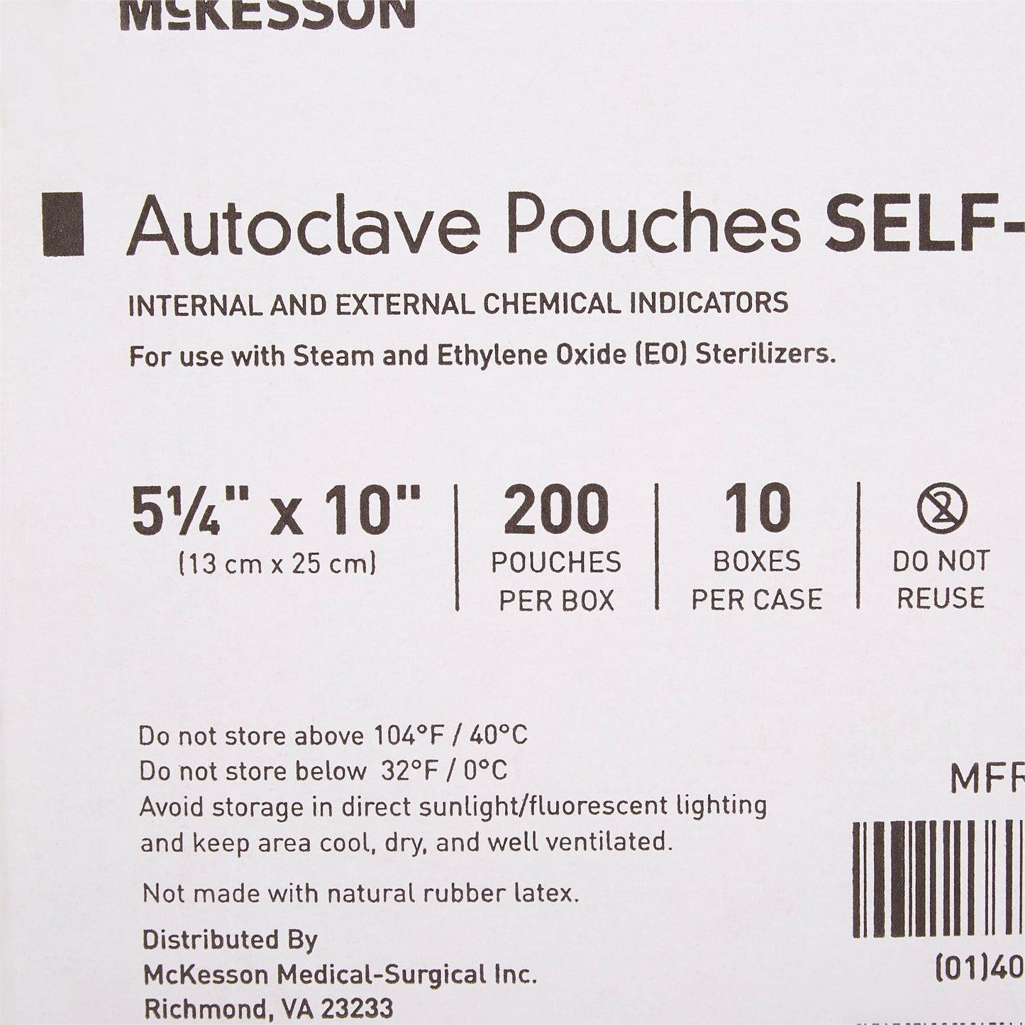 Sterilization Pouch McKesson Ethylene Oxide (EO) Gas / Steam 5-1/4 X 10 Inch Transparent Blue / White Self Seal Paper / Film
