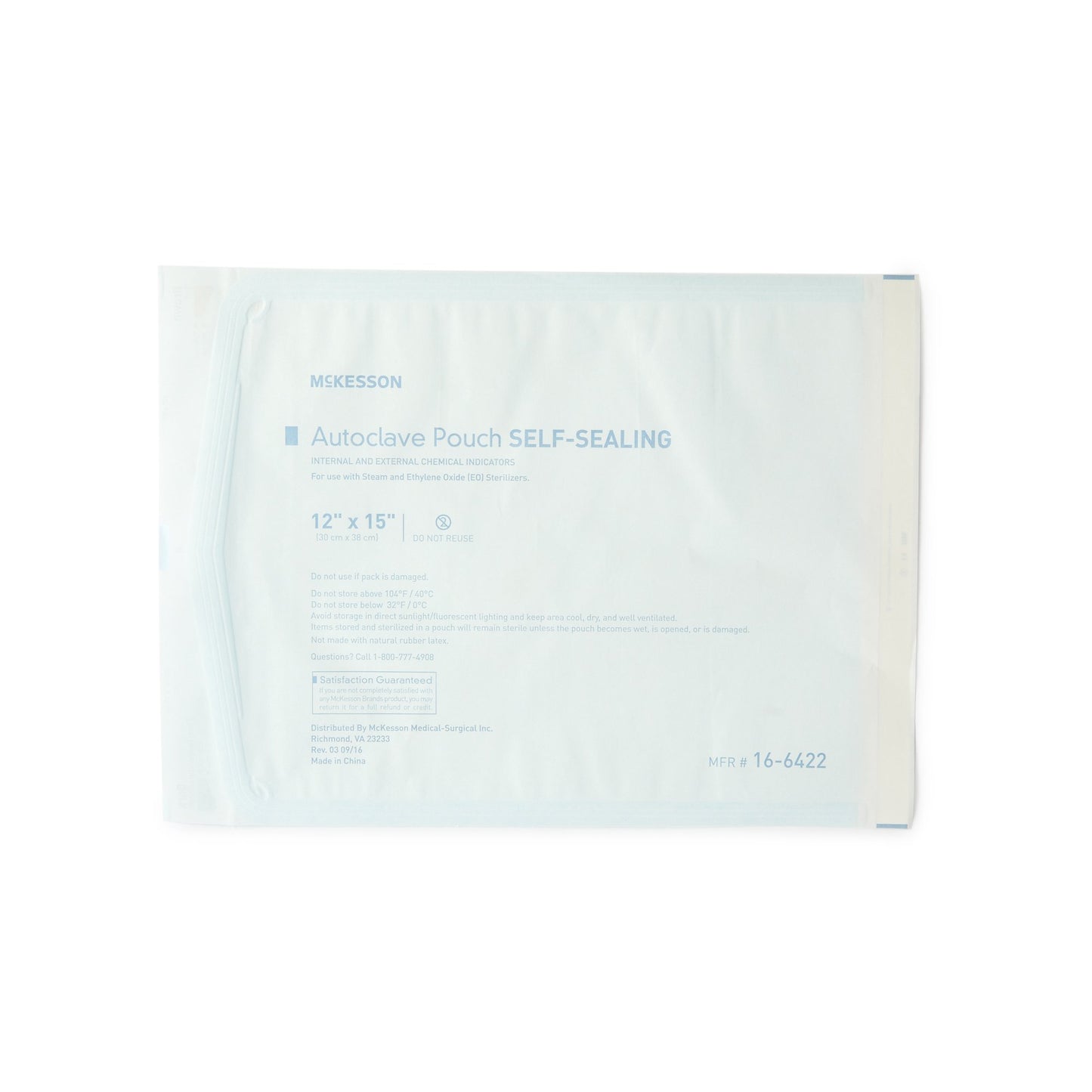 Sterilization Pouch McKesson Ethylene Oxide (EO) Gas / Steam 12 X 15 Inch Transparent Blue / White Self Seal Paper / Film
