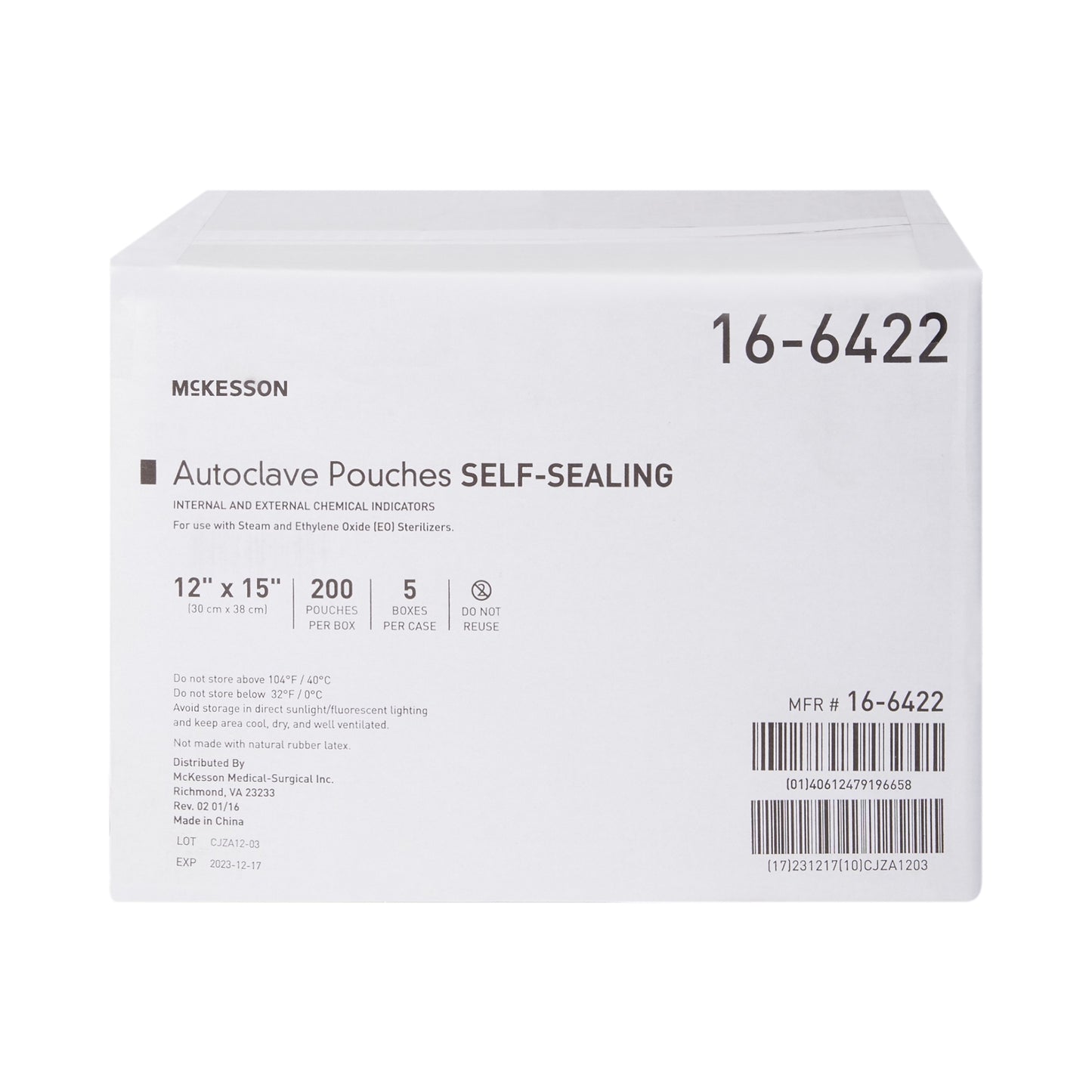 Sterilization Pouch McKesson Ethylene Oxide (EO) Gas / Steam 12 X 15 Inch Transparent Blue / White Self Seal Paper / Film