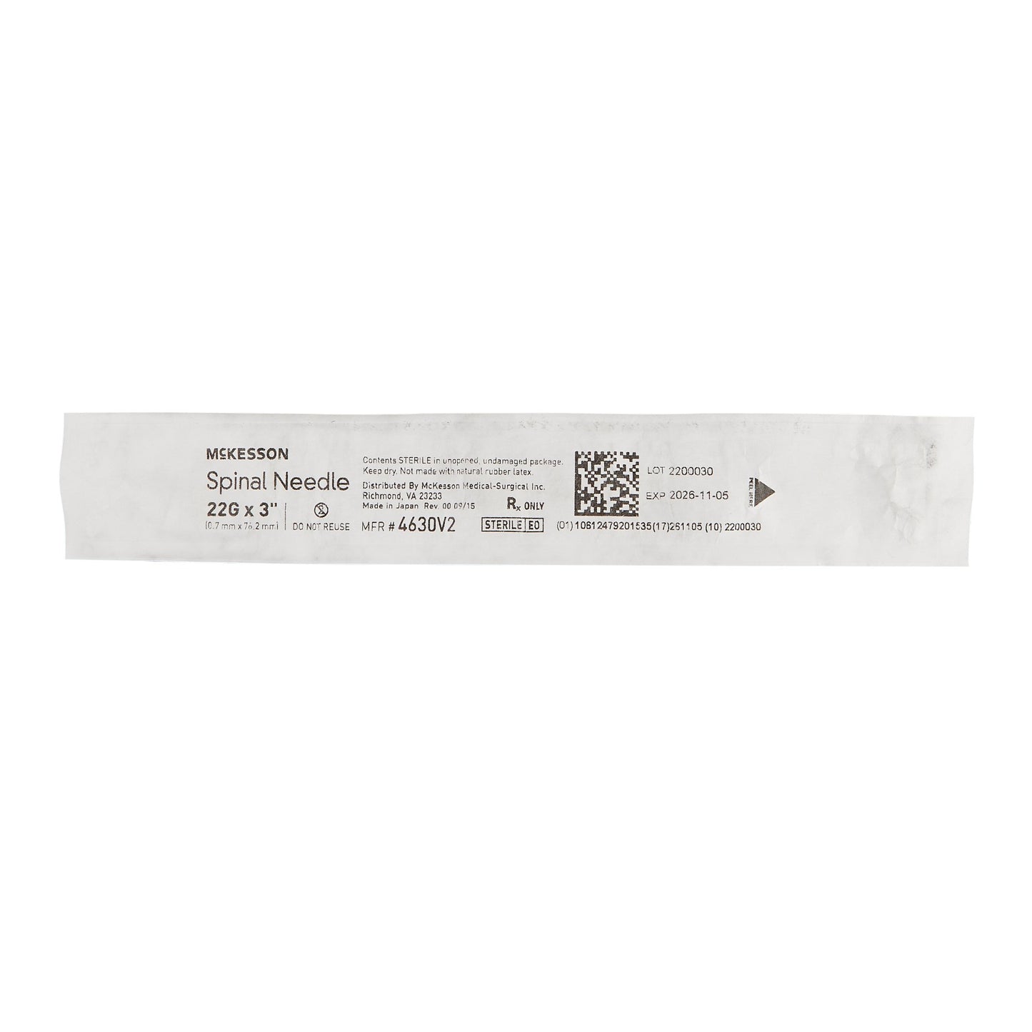 Spinal Needle McKesson Quincke Style 22 Gauge 3 Inch Sterile