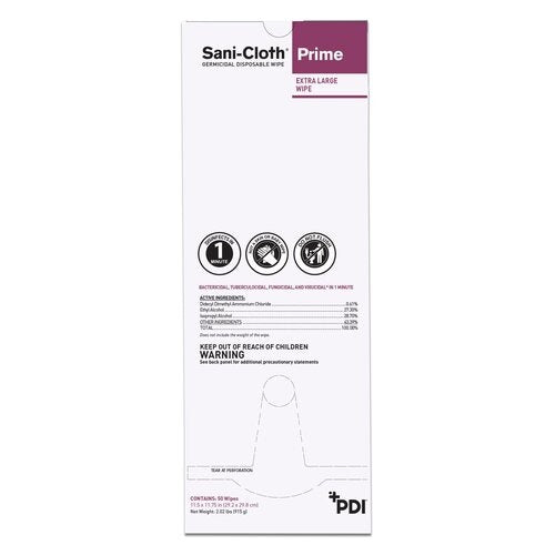 PDI Sani-Cloth® Prime Surface Disinfectant Cleaner Germicidal Wipe Individual Packet, 50/BX, 36BX/CS
