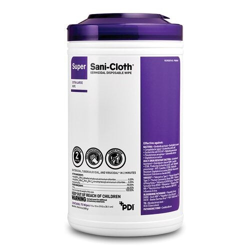 PDI Super Sani-Cloth Surface Disinfectant Cleaner Premoistened Germicidal Manual Pull Wipe 75 Count Canister Alcohol Scent NonSterile, 75/CN, 450/CS