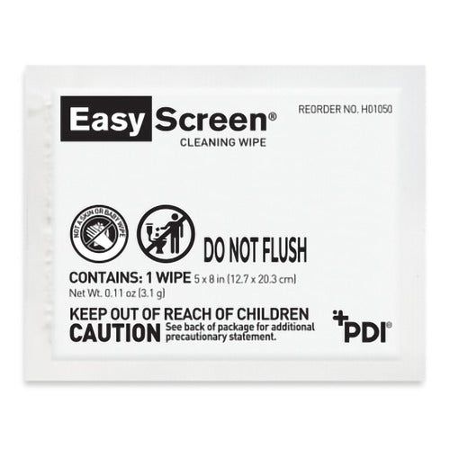 PDI Easy Screen Surface Cleaner Premoistened Alcohol Based Manual Pull Wipe 50 Count Individual Packet Alcohol Scent NonSterile, 50 per Box, 500 per Case