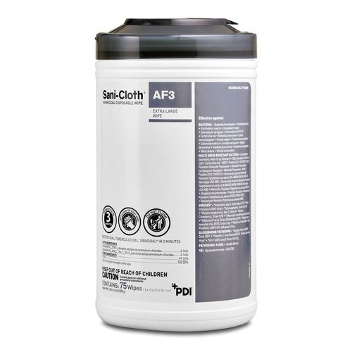 PDI Sani-Cloth AF3 Surface Disinfectant Cleaner Premoistened Germicidal Manual Pull Wipe 75 Count Canister Mild Scent NonSterile, 75/CN, 450/CS