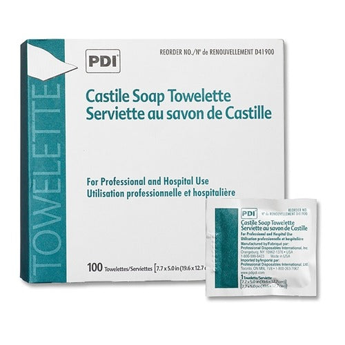 PDI Personal Wipe PDI Individual Packet Coconut Oil-Based Soap Solution, 100 EA/BX, 1000 EA/CS