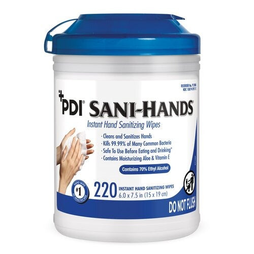 PDI Hand Sanitizing Wipe Sani-Hands 220 Count Ethyl Alcohol Wipe Canister