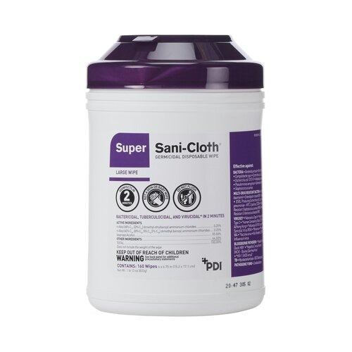 PDI Sani-Cloth® Super Surface Disinfectant Cleaner, Premoistened Germicidal, Manual Pull, Wipe, 160 Count Canister, Alcohol Scent, NonSterile, 12 Canisters/Case