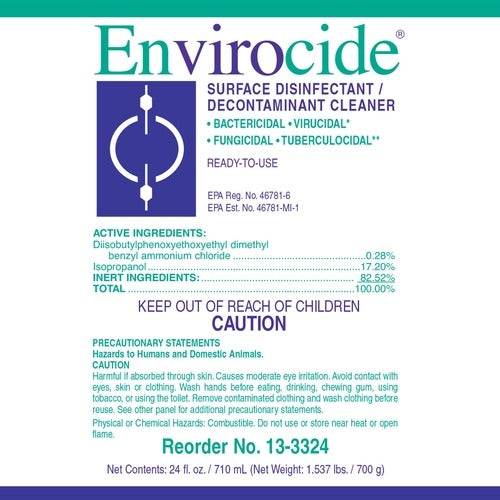 Metrex Research Envirocide Surface Disinfectant Cleaner Alcohol Based Pump Spray Liquid 24 oz. Bottle Alcohol Scent NonSterile, 1/BT,12/CS