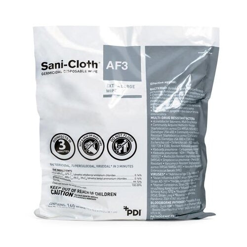 PDI Sani-Cloth AF3 Surface Disinfectant Cleaner Refill Premoistened Germicidal Manual Pull Wipe 160 Count Bag Mild Scent NonSterile, 1/PK, 2/CS