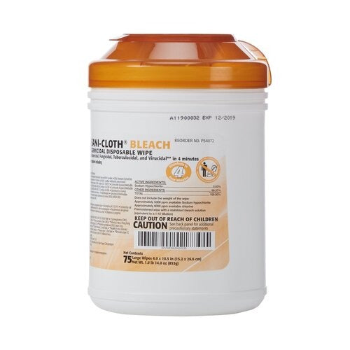 PDI Sani-Cloth® Bleach Germicidal Disposable Wipes, Large Canister (75 Wipes), 12/CS
