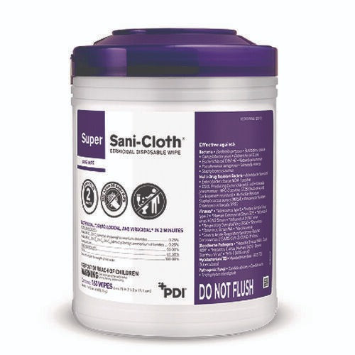 Sani Professional Super Sani-Cloth Germicidal Disposable Wipes, 1-Ply, 6 x 6.75, Unscented, White, 160/Canister, 12 Canisters/Carton