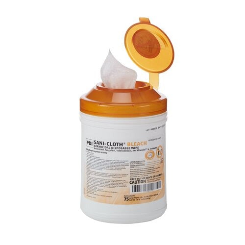 PDI Sani-Cloth® Bleach Germicidal Disposable Wipes, Large Canister (75 Wipes), 12/CS