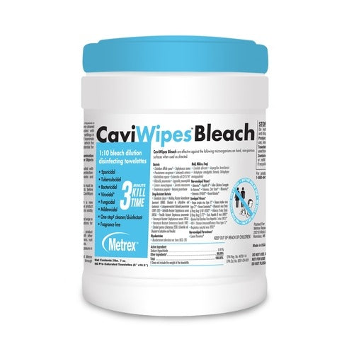 Metrex Research CaviWipes® Bleach Surface Disinfectant Cleaner Premoistened Wipe 90 Count Canister, 12/CS